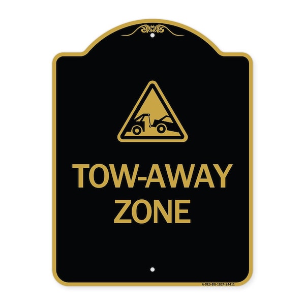 Signmission Designer Series Tow-Away Zone W/ Graphic, Black & Gold Aluminum Sign, 18" x 24", BG-1824-24411 A-DES-BG-1824-24411 - main